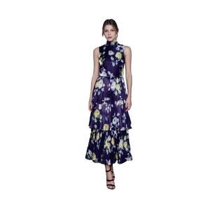 Flor Et.al High neck tiered liquid floral organza dress size 10 New
